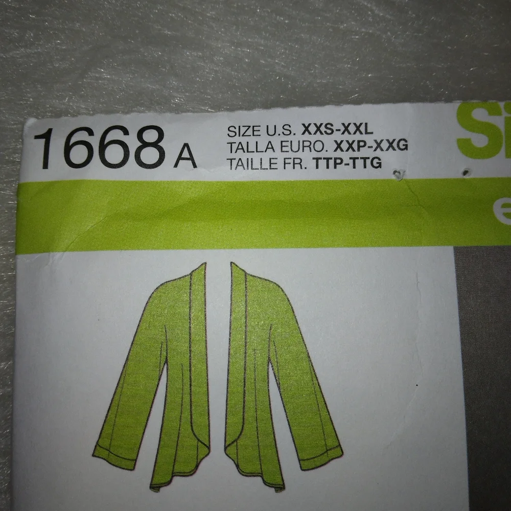 SIMPLICITY 1668 Sz XXS-XXL Easy-to-sew Jacket Dress Top Pants Shorts